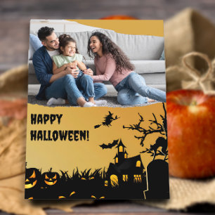 Haunted House pumpkin witch family photo  Postcard