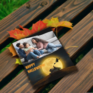 Haunted House pumpkin witch family photo  Postcard
