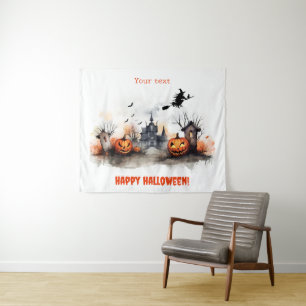 Haunted House pumpkin witch Tapestry