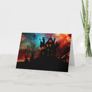 Haunted House Red and Blue Sky Card
