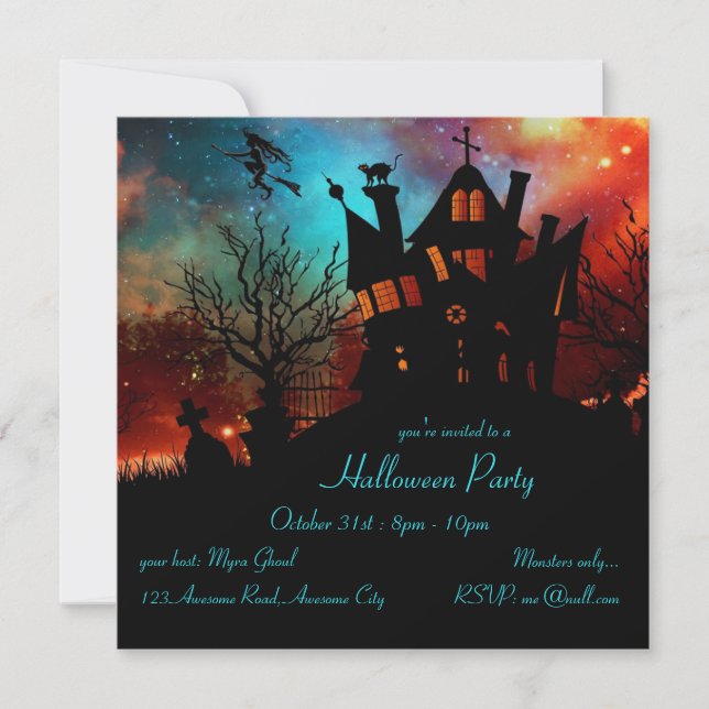 Haunted House Red and Blue Sky Invitation (Front)