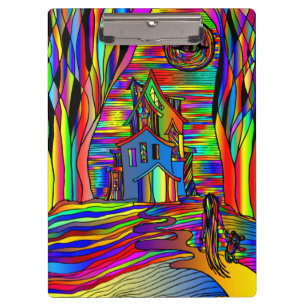 Haunted House Scary Abstract Colourful Stain Glass Clipboard