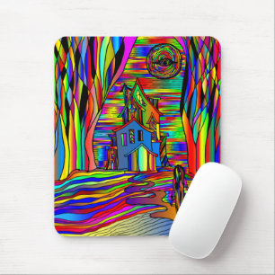 Haunted House Scary Abstract Colourful Stain Glass Mouse Pad