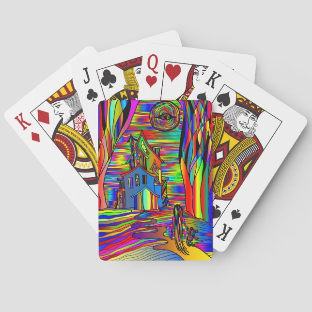 Haunted House Scary Abstract Colourful Stain Glass Playing Cards (Back)