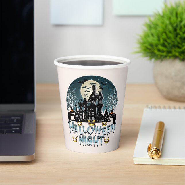 Haunted House, Scary Halloween Night Adult  Paper  Paper Cups (Insitu)