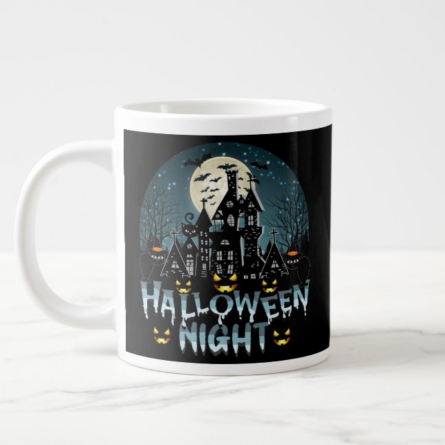 Haunted House, Scary Halloween Night Large Coffee Mug (Left)
