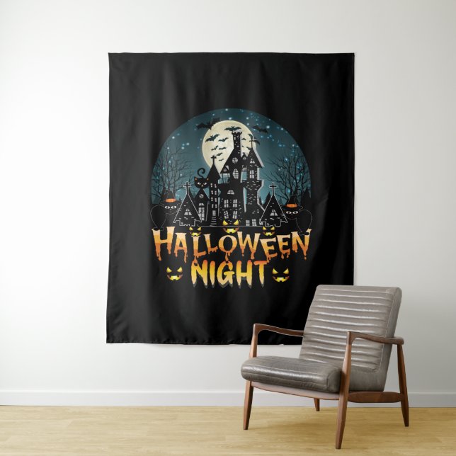 Haunted House, Scary Halloween Night Tapestry (In Situ)