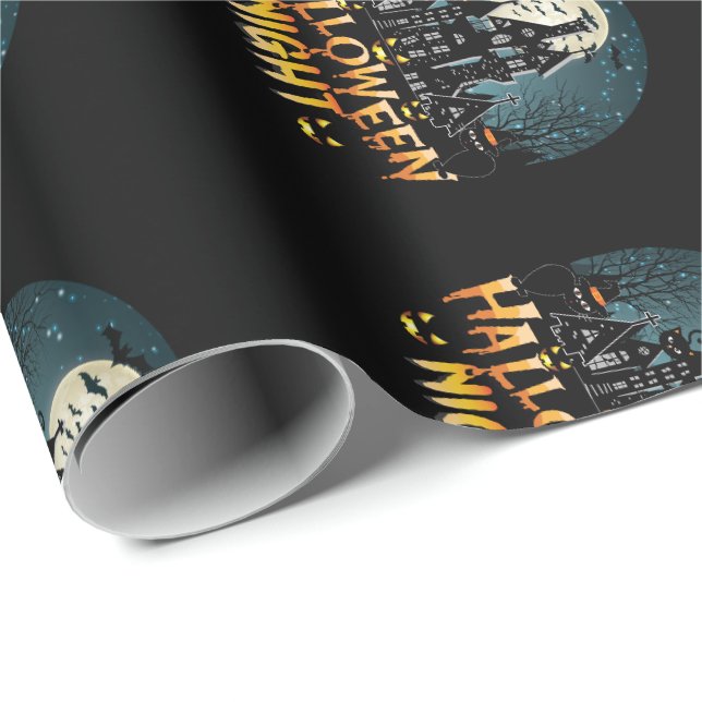 Haunted House, Scary Halloween Night Wrapping Paper (Roll Corner)