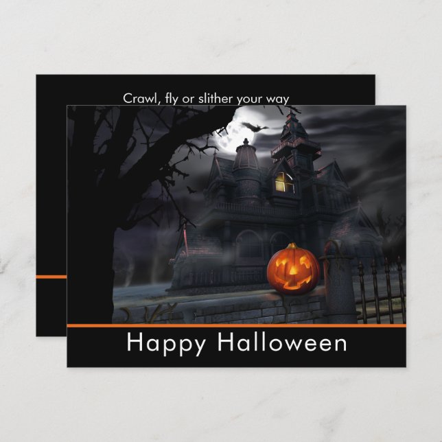 Haunted House Scary Pumpkin Halloween Party Invitation (Front/Back)