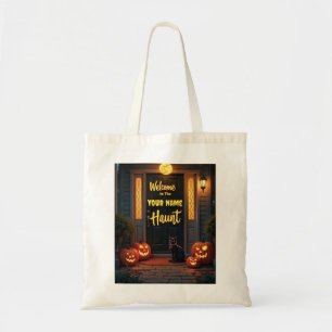 Haunted House Scene Personalised Halloween Tote Bag