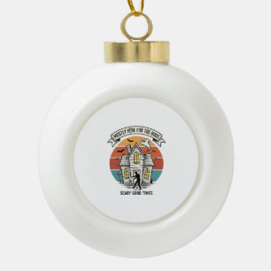 Haunted House Shirt Funny Vintage Halloween Scare Ceramic Ball Christmas Ornament