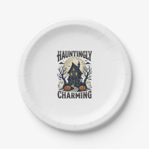Haunted House Shirt Vintage Halloween Cottage Desi Paper Plate
