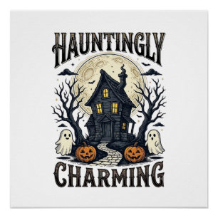 Haunted House Shirt Vintage Halloween Cottage Desi Poster