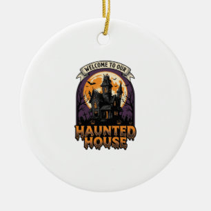Haunted House Shirt Vintage Halloween Welcome Desi Ceramic Tree Decoration