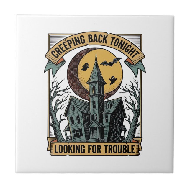 Haunted House Shirt with Engraved Spooky Manor Moo Tile (Front)