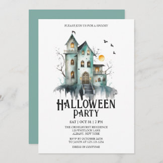 Haunted House Spooky Costume Mint Halloween Party Invitation