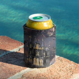 Haunted House   Spooky Full Moon Tree and Bats Can Cooler
