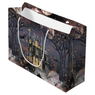 Haunted House   Spooky Full Moon Tree and Bats Large Gift Bag