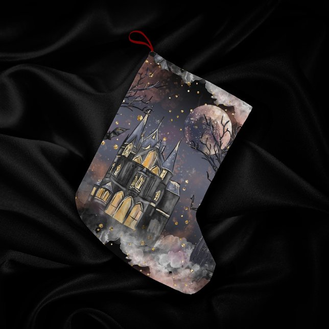 Haunted House | Spooky Full Moon Tree and Bats Small Christmas Stocking (Creator Uploaded)