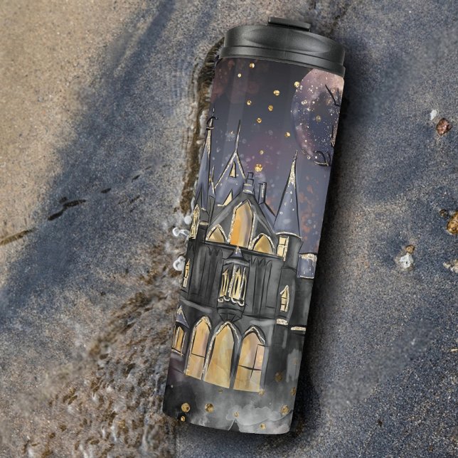 Haunted House | Spooky Full Moon Tree and Bats Thermal Tumbler (Creator Uploaded)