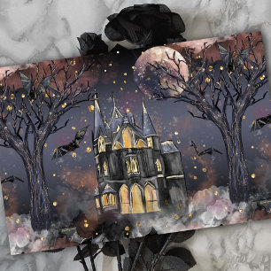 Haunted House Spooky Full Moon Tree and Bats Tissue Paper