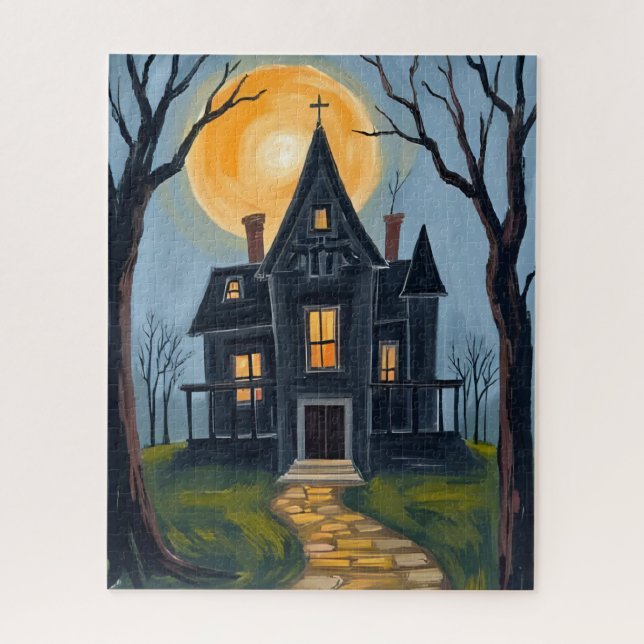 Haunted House | Spooky Halloween Watercolor Jigsaw Puzzle (Vertical)