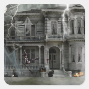 Haunted house square sticker