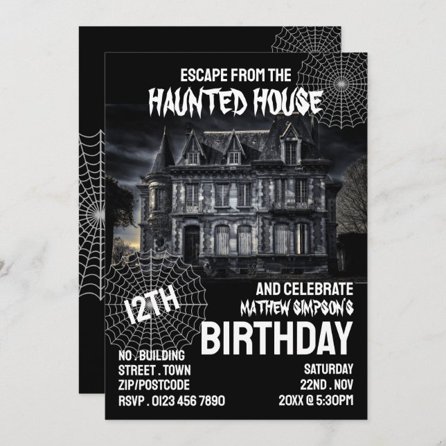 Haunted House Theme, Escape Room, Birthday Party Invitation (Front/Back)