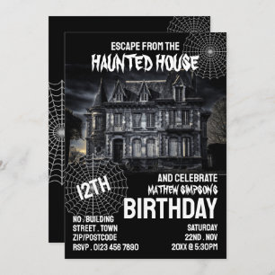 Haunted House Theme, Escape Room, Birthday Party Invitation