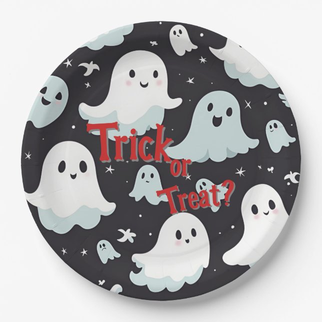 Haunted House Trick Treat Halloween Paper Plate (Front)