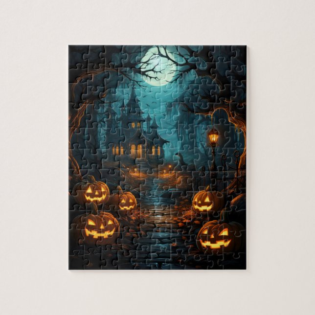 Haunted House Under Moonlit Halloween Jigsaw Puzzle (Vertical)