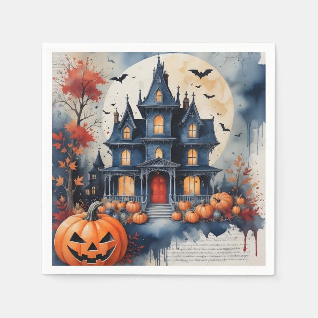 Haunted House Under the Moonlight Halloween Magic Napkin (Front)