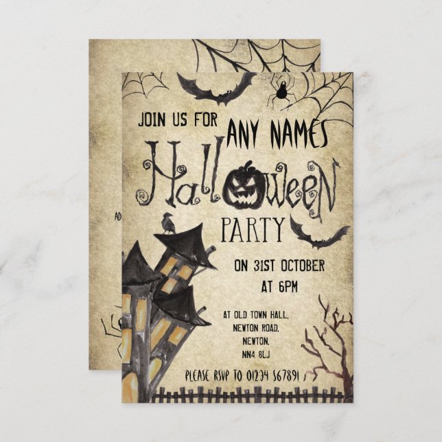 Haunted House Vintage Halloween Party Invitations (Front/Back)