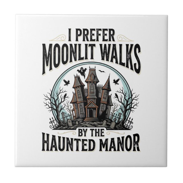 Haunted House Walks Funny Vintage Halloween Tee Tile (Front)