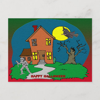Haunted House, Witch and Mummy Postcard