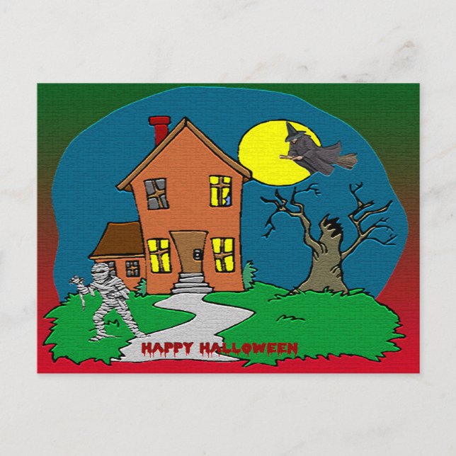 Haunted House, Witch and Mummy Postcard (Front)