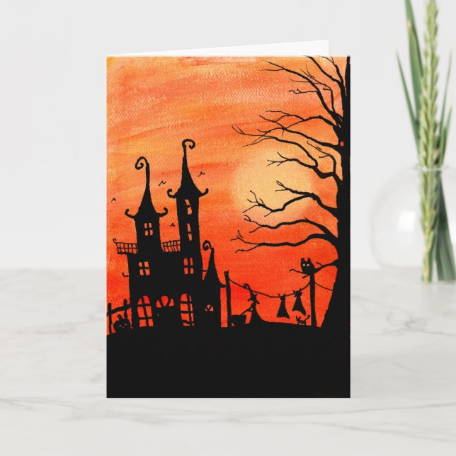 Haunted House Witch Chores Halloween Card (Front)