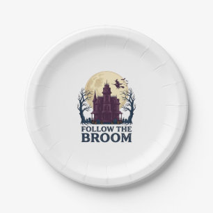 Haunted House Witch Shirt Vintage Halloween Engrav Paper Plate