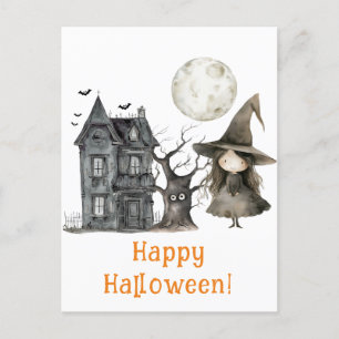 Haunted House Witch Spooky Witch Halloween Postcard