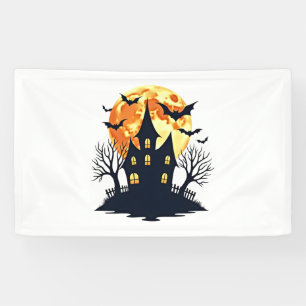 Haunted House with Bats – Spooky Halloween Tee Banner