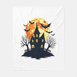 Haunted House with Bats – Spooky Halloween Tee Fleece Blanket