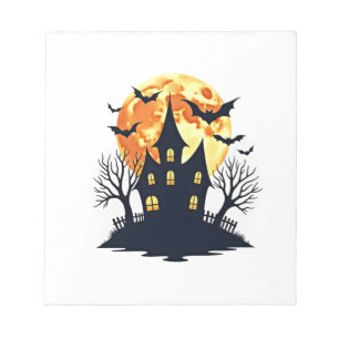 Haunted House with Bats � Spooky Halloween Tee Notepad