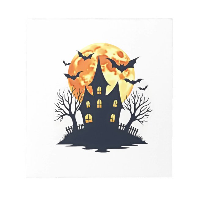 Haunted House with Bats � Spooky Halloween Tee Notepad (Front)