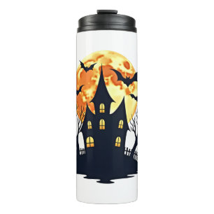 Haunted House with Bats – Spooky Halloween Tee Thermal Tumbler