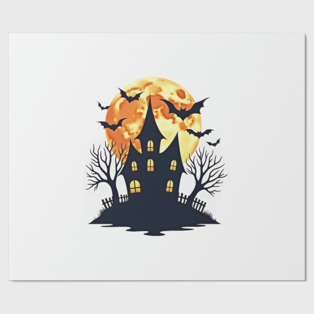 Haunted House with Bats � Spooky Halloween Tee Wrapping Paper (Flat)