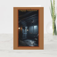 Haunted House with Giant Spider Halloween Card