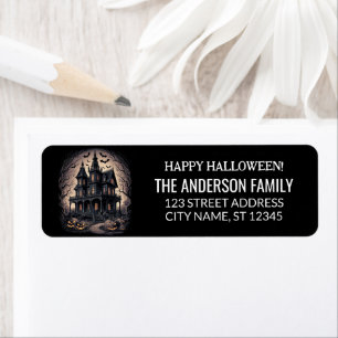 Haunted House with Pumpkins and Bats Halloween    