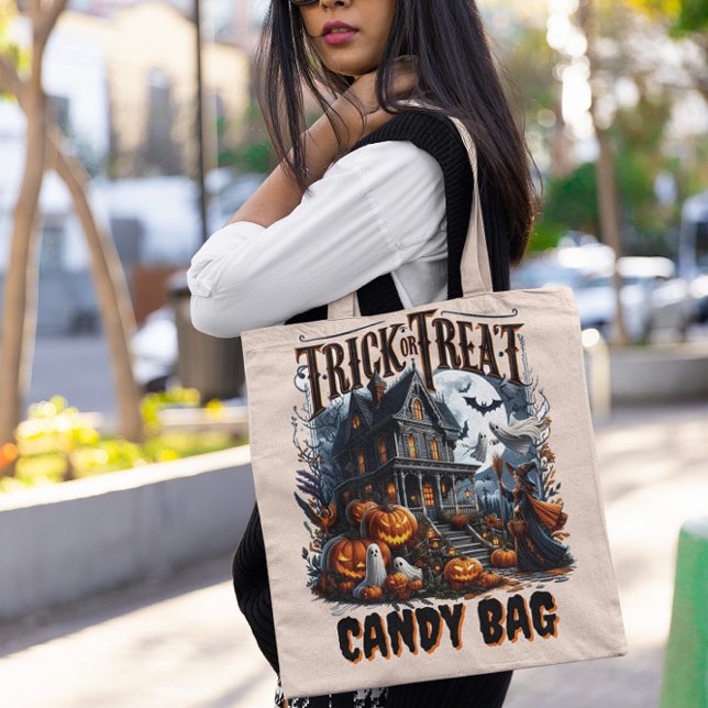 Haunted house with pumpkins for Halloween! Tote Bag (Creator Uploaded)