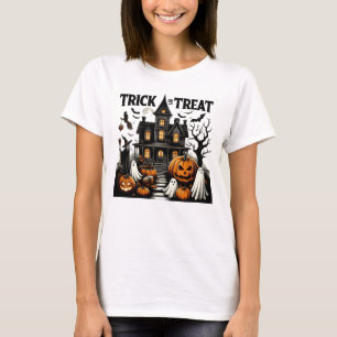 Haunted house with pumpkins & ghosts! T-Shirt