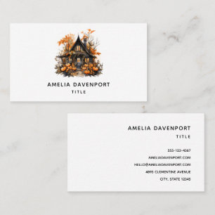 Haunted House with Pumpkins Halloween Business Card